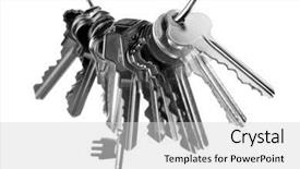  Presentation with white house - PPT layouts with keyring - bunch of steel house keys background and a light gray colored foreground
