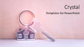  Presentation with house key - Colorful presentation design enhanced with keyring - key with silver house shaped backdrop and a lemonade colored foreground