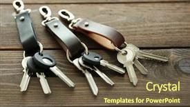  Presentation with leather scrapbook - Colorful slide set enhanced with keyring - keys attached to leather keychain backdrop and a tawny brown colored foreground