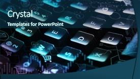 Presentation with erp system - Presentation theme with keys database - close-up dark keyboard with erp background and a ocean colored foreground