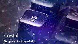  Presentation with database - Colorful presentation enhanced with keys database - close-up dark keyboard with networking backdrop and a navy blue colored foreground