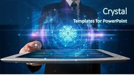  Presentation with data protection - Beautiful presentation featuring keys database - hand holding tablet with online backdrop and a ocean colored foreground