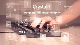  Presentation with tech - PPT layouts having keys database - hand typing on keyboard background and a coral colored foreground