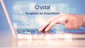  Presentation with database - PPT layouts having keys database - hand typing on keyboard background and a sky blue colored foreground