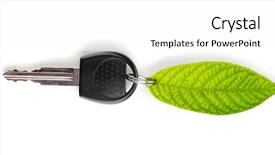  Presentation with car key - Audience pleasing PPT theme consisting of keys health - car key with green leaf backdrop and a white colored foreground