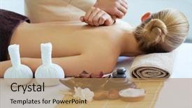  Presentation with masseur doing massage spa - Amazing slide deck having keys health - masseur doing massage on woman backdrop and a  colored foreground