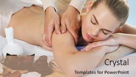  Presentation with masseur doing massage spa - Colorful slide deck enhanced with keys health - masseur doing massage on woman backdrop and a coral colored foreground