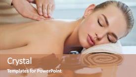  Presentation with masseur doing massage spa - Colorful presentation design enhanced with keys health - masseur doing massage on woman backdrop and a coral colored foreground