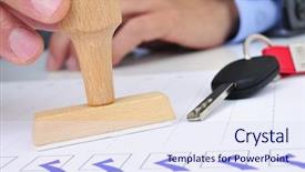  Presentation with car key - Slides featuring keys hiring - closeup of a young caucasian background and a sky blue colored foreground