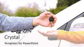  Presentation with car key - PPT theme featuring keys hiring - woman and man hands background and a white colored foreground