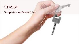  Presentation with waiter hand in white glove - Colorful PPT layouts enhanced with keys in hand isolated backdrop and a sky blue colored foreground