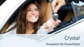  Presentation with keys - Slides consisting of keys of her new car background and a sky blue colored foreground