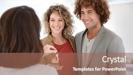  Presentation with new home - Beautiful PPT theme featuring keys of their new home backdrop and a coral colored foreground