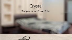  Presentation with hotel key - PPT theme with keys on white wooden table background and a soft green colored foreground