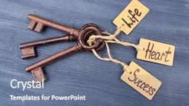  Presentation with business concepts photo - Slide set featuring keys to happiness conceptual photo background and a ocean colored foreground