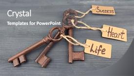  Presentation with happiness - Cool new slide set with keys to happiness conceptual photo backdrop and a gray colored foreground