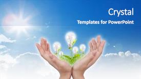  Presentation with keyword - PPT theme consisting of keyword energy - women hand with light bulb background and a  colored foreground