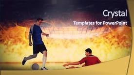  Presentation with football stadium - Colorful presentation theme enhanced with keyword fire - football players tackling backdrop and a wine colored foreground