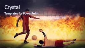  Presentation with football stadium - Beautiful PPT theme featuring keyword fire - football players tackling backdrop and a  colored foreground