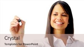  Presentation with garbage tip vehicle safety - Presentation theme having keyword indian - smiling businesswoman writes background and a coral colored foreground