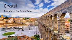  Presentation with aqueduct - PPT layouts consisting of keywordbridges - segovia spain at the ancient background and a light blue colored foreground