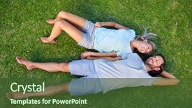  Presentation with young happy couple - Beautiful theme featuring keywordjoy - happy young relaxed couple backdrop and a tawny brown colored foreground