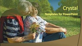  Presentation with keyword - Presentation design consisting of keywordretirement - attractive married mature couple enjoying background and a  colored foreground
