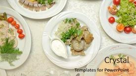  Presentation with packed restaurant food - Colorful theme enhanced with keywordtraditional - set of food prepared backdrop and a  colored foreground