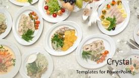 Presentation with packed restaurant food - PPT theme having keywordtraditional - set of food prepared background and a  colored foreground