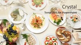  Presentation with restaurant - Theme having keywordtraditional - set of food prepared background and a  colored foreground