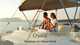  Presentation with honeymoon - Amazing slide set having keywordwater - woman sailing in the yacht backdrop and a  colored foreground