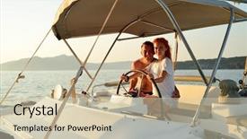  Presentation with honeymoon - Slide set with keywordwater - woman sailing in the yacht background and a soft green colored foreground