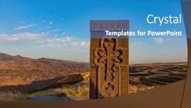  Presentation with memorial - Theme with khachkar-tombstone-memorial-with-landscape background and a teal colored foreground