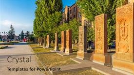  Presentation with armenia - Theme having khachkar-tombstone-of-aboyan-street background and a coral colored foreground
