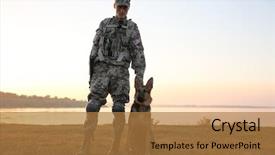  Presentation with war dog - Beautiful theme featuring soldier with german shepherd dog backdrop and a coral colored foreground