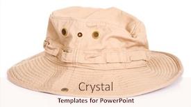  Presentation with sun flare in deep space - Presentation design with khaki brown boonie hat or sun hat on a white background with copy space background and a lemonade colored foreground