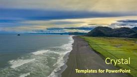  Presentation with sand ocean - Beautiful PPT theme featuring khalaktyrsky-beach-with-black-sand backdrop and a tawny brown colored foreground