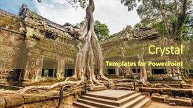  Presentation with classical - Audience pleasing PPT theme consisting of khmer history - classical picture of ta prohm backdrop and a tawny brown colored foreground