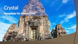  Presentation with tower - Slide deck with khmer history - tower east mebon temple angkor background and a cobalt blue colored foreground