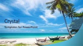  Presentation with fishing boat - Beautiful PPT theme featuring kho kho - beach and fishing boat koh backdrop and a light blue colored foreground