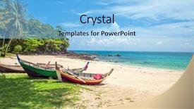  Presentation with long tailed boat fishing boat - Slide deck with kho kho - beach and fishing boat koh background and a light blue colored foreground