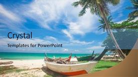  Presentation with long tailed boat fishing boat - Amazing PPT theme having kho kho - beach and fishing boat koh backdrop and a  colored foreground