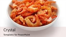  Presentation with shrimp - PPT theme with kho kho - dried shrimp in bowl isolated background and a coral colored foreground