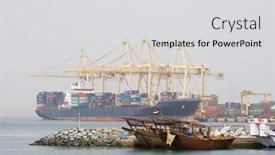  Presentation with uae - PPT theme featuring khor fakkan uae large cargo ships docked to load and unload goods at khor fakkport background and a light gray colored foreground
