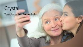  Presentation with grandma - Cool new slide set with ki - selfie with grandma backdrop and a light blue colored foreground