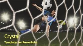  Presentation with stadium - Slide deck having kick - soccer player at stadium mixed background and a tawny brown colored foreground