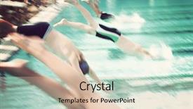  Presentation with pool diving board - Cool new presentation theme with kick meeting - motion blur swimmers diving backdrop and a soft green colored foreground