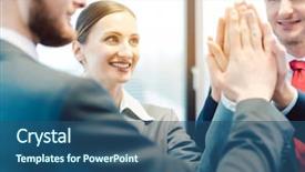  Presentation with team working together - Presentation design consisting of kick meeting - team of motivated business people background and a ocean colored foreground