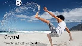  Presentation with latino - PPT theme featuring kick on beach with soccer background and a light gray colored foreground