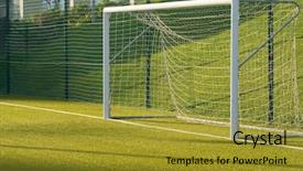  Presentation with soccer net - Theme consisting of kickball - detail of an empty soccer background and a gold colored foreground